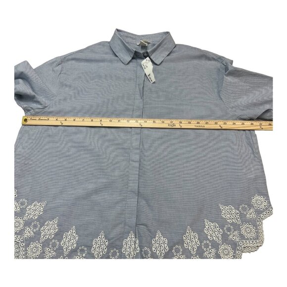 H&M Top Womens‎ 14 Blue Striped Eyelet Trim Button Down Shirt Cottagecore Beach - Picture 6 of 9